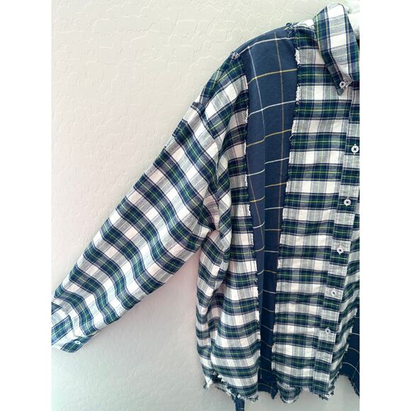URBAN OUTFITTERS | Blue Plaid Spliced Dad Button Down Oversized Shirt | Small - Picture 4 of 8